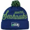 Hot Sale 🎁 Unbranded Youth Mitchell & Ness Royal Seattle Seahawks Retro Script Cuffed Knit Hat With Pom 🌟