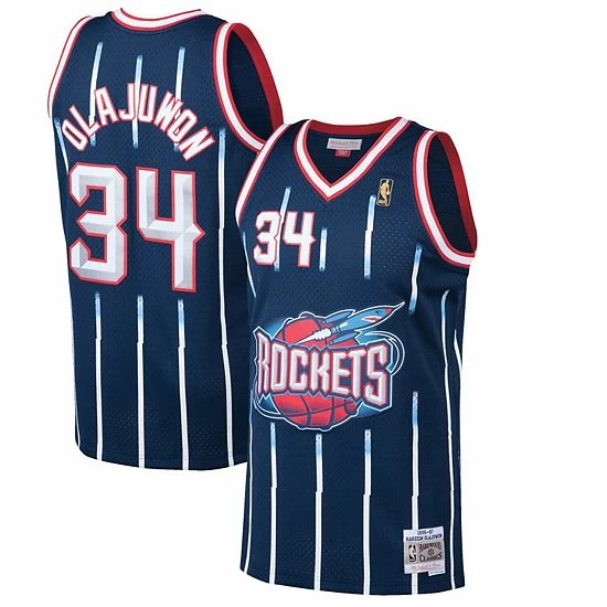 Cheapest ๐ Unbranded Men's Mitchell & Ness Hakeem Olajuwon Navy Houston Rockets 1996-97 Hardwood Classics Swingman Jersey ๐