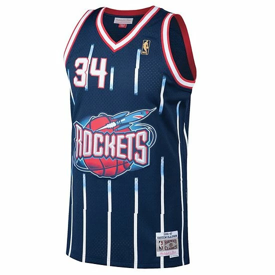 Cheapest ๐ Unbranded Men's Mitchell & Ness Hakeem Olajuwon Navy Houston Rockets 1996-97 Hardwood Classics Swingman Jersey ๐ - Image 3