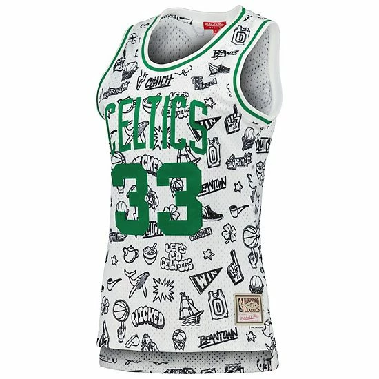 Outlet 😉 Unbranded 👩 Women's Mitchell & Ness Larry Bird White Boston Celtics 1985 Doodle Swingman Jersey 👏 - Image 3