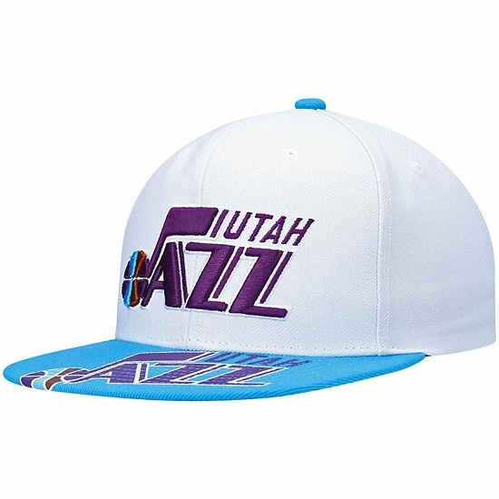 New 🛒 Unbranded Men's Mitchell & Ness X Lids White/Light Blue Utah Jazz Current Reload 3.0 Snapback Hat ✨