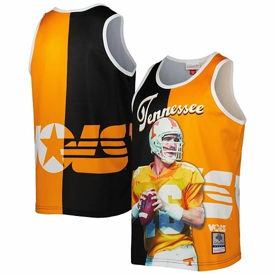 Flash Sale ❤️ Unbranded Men's Mitchell & Ness Peyton Manning Black/Tennessee Orange Tennessee Volunteers Sublimated Player Tank Top ⌛