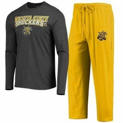 Best Pirce 😍 Unbranded Men's Concepts Sport Yellow/Heathered Charcoal Wichita State Shockers Meter Long Sleeve T-Shirt & Pants Sleep Set ❤️