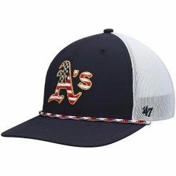 Outlet 🎁 Unbranded Men's '47 Navy/White Oakland Athletics Flag Fill Trucker Snapback Hat 😀