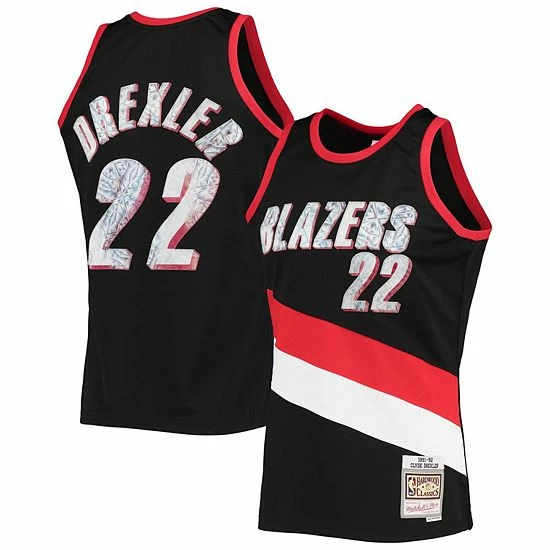 Discount ๐ Unbranded Men's Mitchell & Ness Clyde Drexler Black Portland Trail Blazers 1991-92 Hardwood Classics 75th Anniversary Diamond Swingman Jersey โ๏ธ