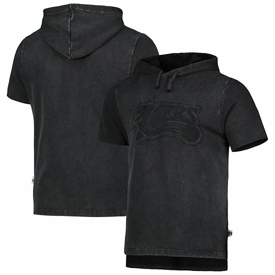 Promo ๐ Unbranded Men's Mitchell & Ness Black Philadelphia 76ers Tonal Short Sleeve Pullover Hoodie ๐ - Image 2