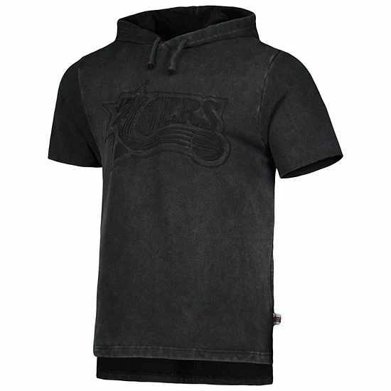 Promo ๐ Unbranded Men's Mitchell & Ness Black Philadelphia 76ers Tonal Short Sleeve Pullover Hoodie ๐ - Image 3