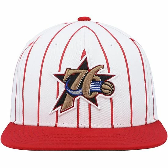 Outlet ๐งจ Unbranded Men's Mitchell & Ness White Philadelphia 76ers Hardwood Classics Pinstripe Snapback Hat ๐ - Image 3