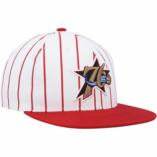 Outlet ๐งจ Unbranded Men's Mitchell & Ness White Philadelphia 76ers Hardwood Classics Pinstripe Snapback Hat ๐ - Image 4