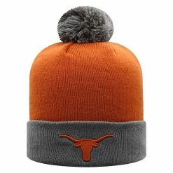 Outlet 🎁 Unbranded Men's Top Of The World Texas Orange/Gray Texas Longhorns Core 2-Tone Cuffed Knit Hat With Pom 😀