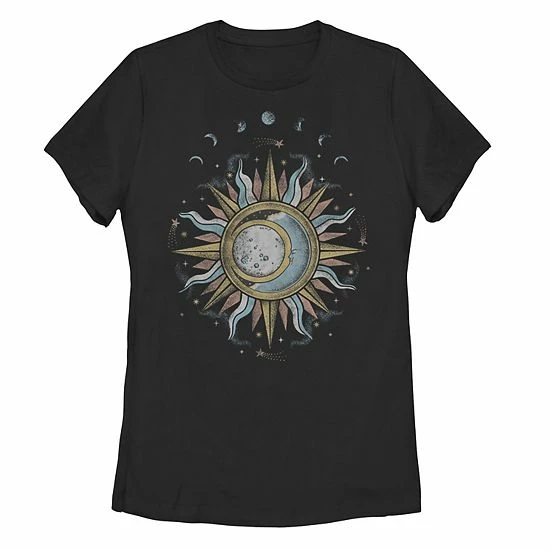 Outlet ❤️ Unbranded Juniors' Sun Moon Mystic Galactic Tee Navy 😍 - Image 3