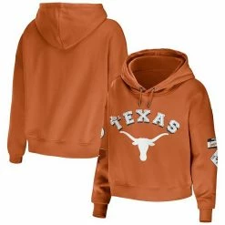 Promo 🌟 Unbranded 👩 Women's WEAR By Erin Andrews Texas Orange Texas Longhorns Mixed Media Cropped Pullover Hoodie 🎉