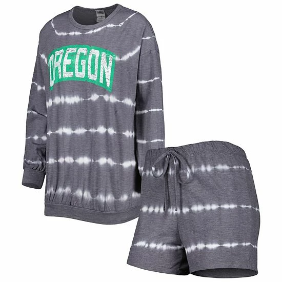 New 🎉 Unbranded 👩 Women's Gameday Couture Gray Oregon Ducks All About Stripes Tri-Blend Long Sleeve T-Shirt & Shorts Set 👍 - Image 2