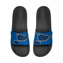 Discount ✔️ Unbranded Youth FOCO St. Louis Blues Colorblock Big Logo Legacy Slide 🩴 Sandals 🔥