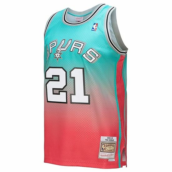 Best deal ๐งจ Unbranded Men's Mitchell & Ness Tim Duncan Pink/Teal San Antonio Spurs 1998/99 Hardwood Classics Fadeaway Swingman Player Jersey ๐ - Image 3