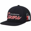New 🤩 Unbranded Men's Mitchell & Ness Black Philadelphia 76ers Hardwood Classics Script 2.0 Snapback Hat 👍