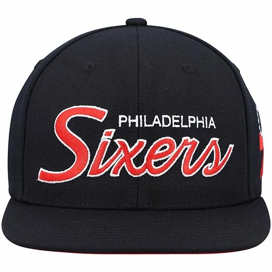 New 🤩 Unbranded Men's Mitchell & Ness Black Philadelphia 76ers Hardwood Classics Script 2.0 Snapback Hat 👍 - Image 3