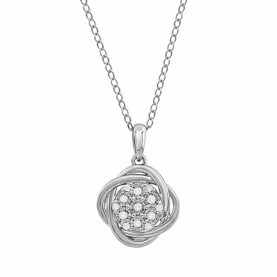 Flash Sale โญ Unbranded Sterling Silver 1/10 Carat T.W. Diamond Knot Pendant Necklace Silver Tone ๐