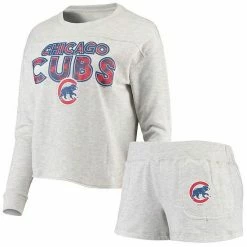 New 😉 Unbranded 👩 Women's Concepts Sport Heathered Gray Chicago Cubs Crossfield Long Sleeve T-Shirt & Shorts Sleep Set 😍