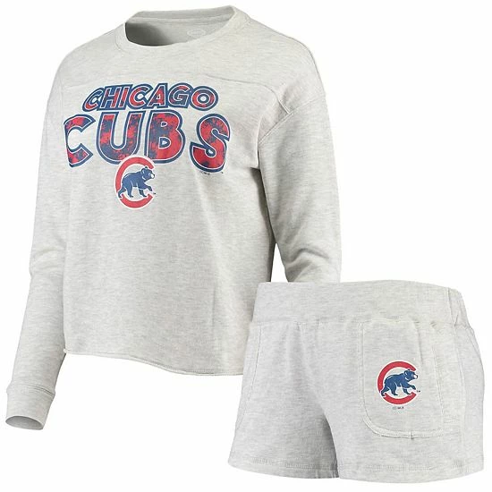 New ๐ Unbranded ๐ฉ Women's Concepts Sport Heathered Gray Chicago Cubs Crossfield Long Sleeve T-Shirt & Shorts Sleep Set ๐ - Image 2