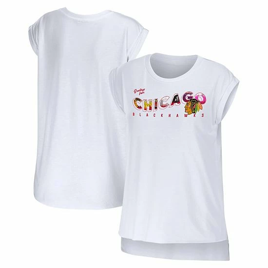 Top 10 ๐ Unbranded ๐ฉ Women's WEAR By Erin Andrews White Chicago Blackhawks Greetings From Muscle T-Shirt ๐ - Image 2