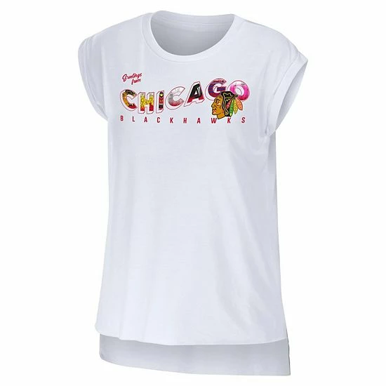 Top 10 ๐ Unbranded ๐ฉ Women's WEAR By Erin Andrews White Chicago Blackhawks Greetings From Muscle T-Shirt ๐ - Image 3