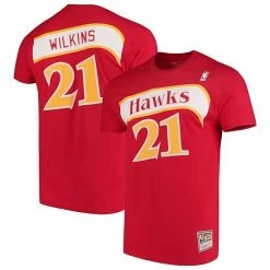 Best Pirce 🔔 Unbranded Men's Mitchell & Ness Dominique Wilkins Red Atlanta Hawks Hardwood Classics Team Name & Number T-Shirt 🎁