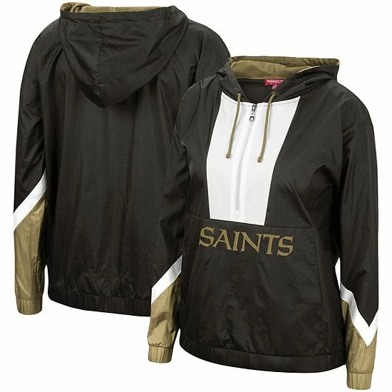 Hot Sale ✨ Unbranded 👩 Women's Mitchell & Ness Black New Orleans Saints Half-Zip Windbreaker Hoodie 🥰 - Image 2
