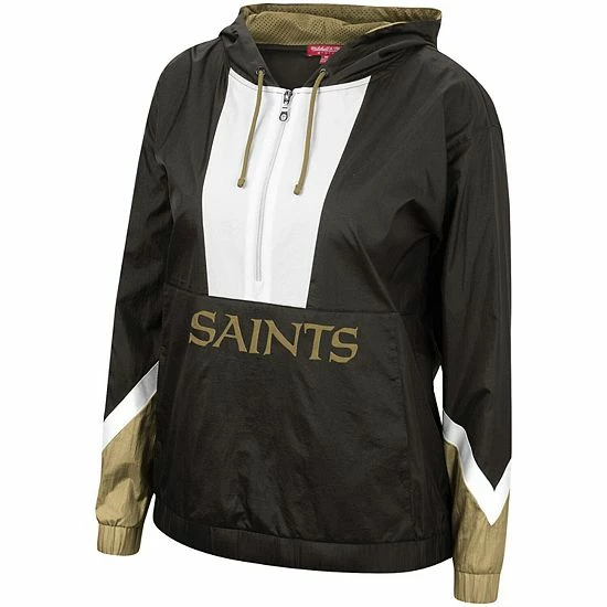 Hot Sale ✨ Unbranded 👩 Women's Mitchell & Ness Black New Orleans Saints Half-Zip Windbreaker Hoodie 🥰 - Image 3