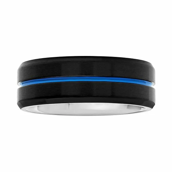 Discount 🎉 Unbranded Men's Stainless Steel Black & Blue Ion Plated Band 🔔