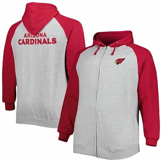 Coupon 🌟 Unbranded Men's Heather Gray Arizona Cardinals Big & Tall Fleece Raglan Full-Zip Hoodie Jacket ⌛ - Image 2