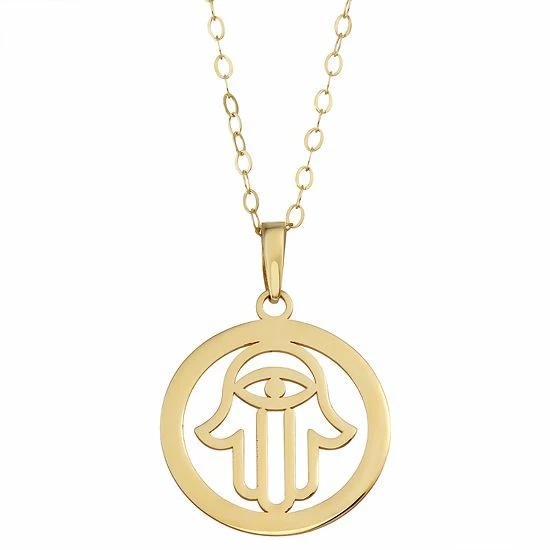 New โ๏ธ Unbranded 10k Gold Hamsa Disc Pendant Necklace ๐งจ