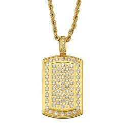 Buy 💯 Unbranded Men's Cubic Zirconia Gold Tone Stainless Steel 🐶 Dog Tag Necklace 🤩