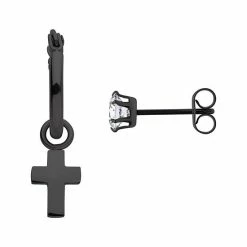 Brand new ❤️ Unbranded Cross Hoop Drop & Cubic Zirconia Stud Mismatched Earrings Black 💯