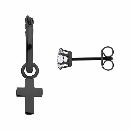 Brand new ❤️ Unbranded Cross Hoop Drop & Cubic Zirconia Stud Mismatched Earrings Black 💯 - Image 6