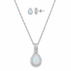 Best deal ❤️ Unbranded Sterling Silver Lab-Created White Opal & Cubic Zirconia Teardrop Pendant & Earring Set 🔔