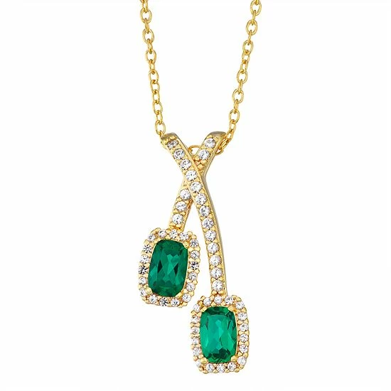 Wholesale ๐ Unbranded 14K Yellow Gold Over Sterling Silver Lab-Created Emerald & White Sapphire Pendant Necklace โ