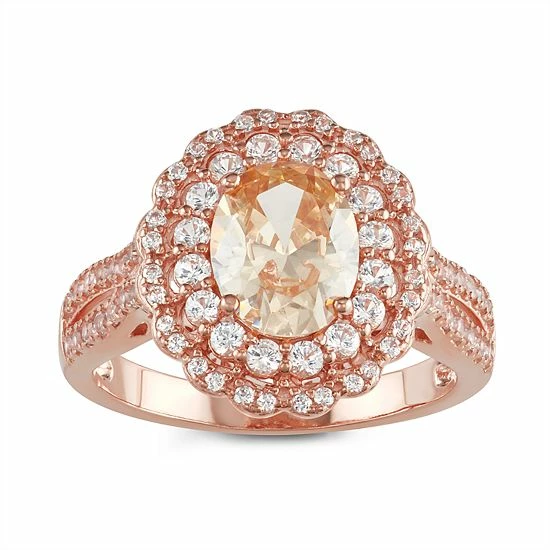 Discount 😀 Unbranded 14k Rose Gold Over Silver Champagne Cubic Zirconia & Lab-Created White Sapphire Ring 💯