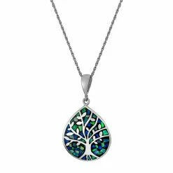 Best deal ❤️ Unbranded Sterling Silver Simulated Opal Tree Of Life Teardrop Pendant Necklace 👏