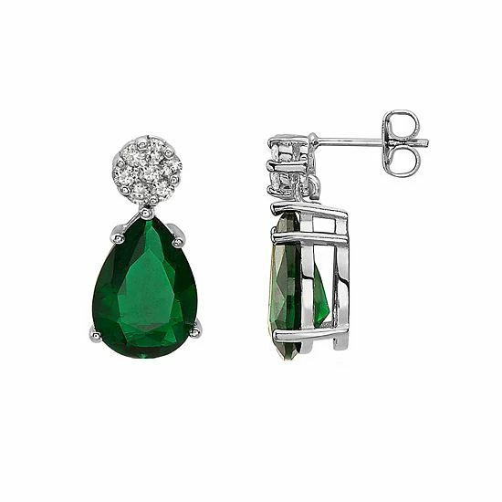 Discount ⌛ Unbranded Sterling Silver Green Cubic Zirconia Drop Earrings 🎁