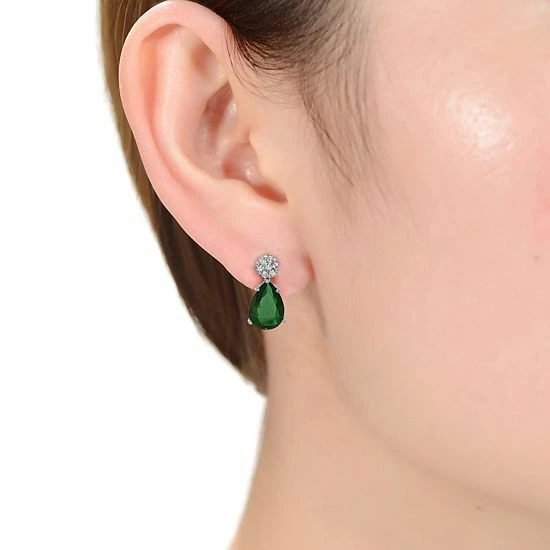 Discount ⌛ Unbranded Sterling Silver Green Cubic Zirconia Drop Earrings 🎁 - Image 2