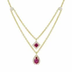 Best deal ✔️ Unbranded 14k Gold Over Silver Lab-Created Ruby & White Sapphire Double Layer Necklace 🌟