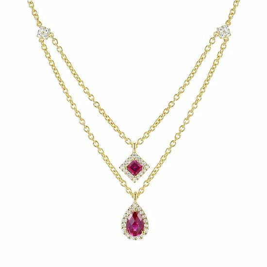 Best deal โ๏ธ Unbranded 14k Gold Over Silver Lab-Created Ruby & White Sapphire Double Layer Necklace ๐