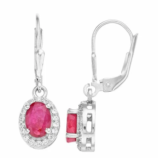 Deals ๐ Unbranded Sterling Silver Ruby & Cubic Zirconia Oval Drop Earrings ๐งจ