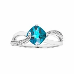 Best deal 🧨 Unbranded Sterling Silver Blue Topaz & Diamond Accent Cushion Bypass Ring ✨