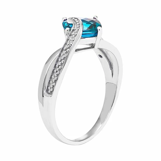 Best deal 🧨 Unbranded Sterling Silver Blue Topaz & Diamond Accent Cushion Bypass Ring ✨ - Image 2