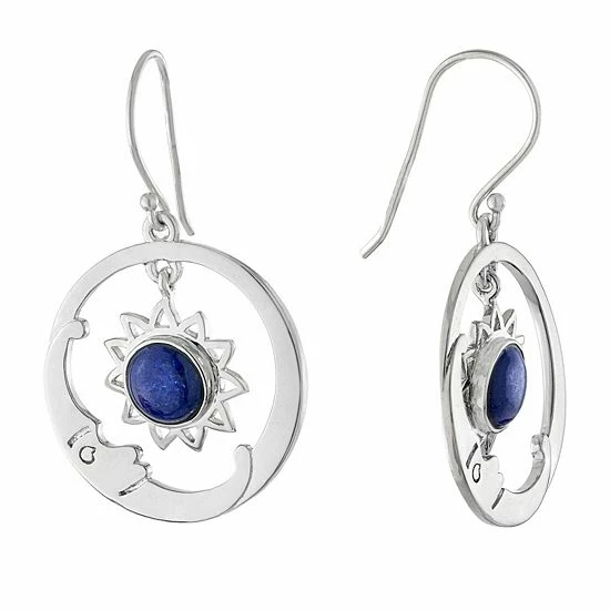 Hot Sale 👏 Unbranded Sterling Silver Lapis Circle Sun & Moon Drop Earrings 😍