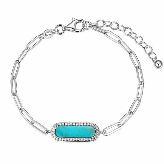 Cheapest 🔔 Unbranded Sterling Silver Stabilized Turquoise & Cubic Zirconia Link Bracelet 😀