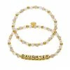 Wholesale ❤️ Unbranded Crystal & 18k Gold Plated Bead "Daughter" Stretch Bracelet Duo Set 🛒