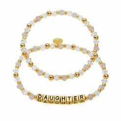 Wholesale ❤️ Unbranded Crystal & 18k Gold Plated Bead "Daughter" Stretch Bracelet Duo Set 🛒